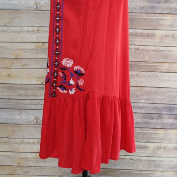 Red Drop Waist Embroidered Dress - Picture 3 of 6